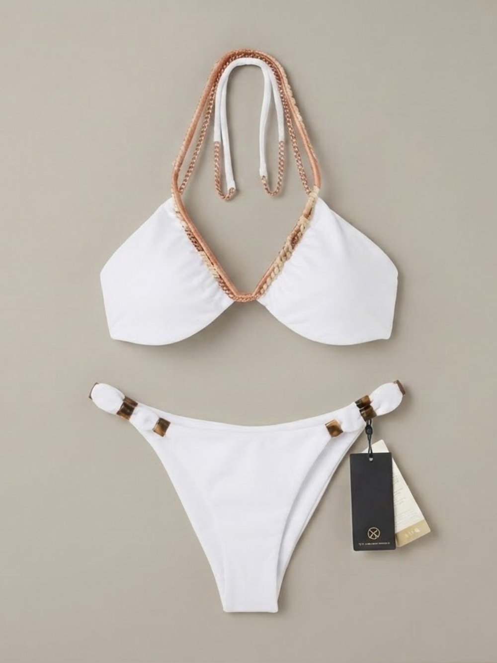 New w/Tags White Women’s Bikini Set with Gold Accent